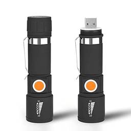 Lanterna Tática Recarregável LEDT6 Para Uso Militar Caça Camping Pesca E Outros (Mini Lanterna) 11Cm X 2,2Cm Pretopreto