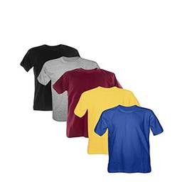 Kit 5 Camisetas 100% Algodão (Vinho, Azul Royal, Preto, Cinza Mescla, Amarelo Canario, M)