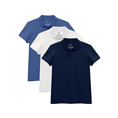 basicamente. Kit 3 Camisas Polo Menino; basicamente; Azul Oceano/Branco/Marinho, 8 Anos