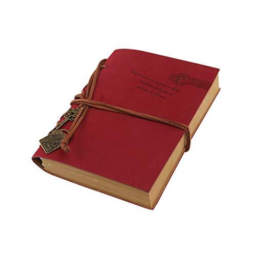 TOYANDONA Caderno diário vintage recarregável, capa de couro PU estilo vintage clássico retrô com cordão e páginas em branco para diário e diário (vermelho)