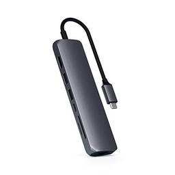 Satechi USB-C Slim Multi-Port com adaptador Ethernet - 4K HDMI, Gigabit Ethernet, USB-C PD Charging - Compatível com MacBook Pro 2019, 2018 iPad Pro, Microsoft Laptop 3, Google Pixelbook Go, Space Gray