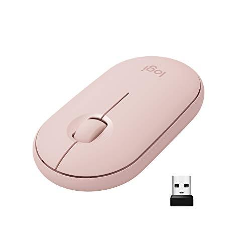 Mouse sem fio Logitech Pebble M350 com Conexão USB ou Bluetooth, Clique Silencioso, Design Slim Ambidestro e Pilha Inclusa - Rosé