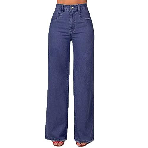Calça Jeans Feminina Wide Leg Cintura Alta Denim (Azul Escuro, 38)