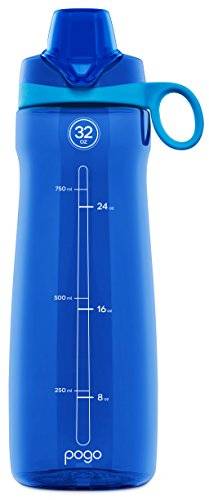 Pogo Garrafa de água de plástico livre de BPA com tampa Chug, azul, 947 g (233-0432-021)
