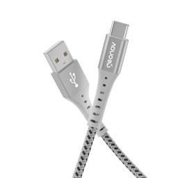 Geonav Cabo USB-A para USB-C, 1.2 metros, nylon trançado, resiste até 10 mil dobras, carregamento rápido (até 40 W) e tranferência de dados (480 Mbps), ESC05WT, branco