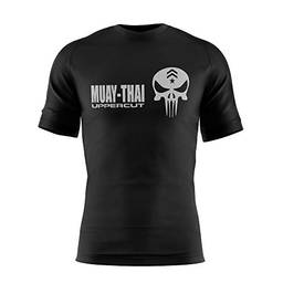 Camisa Dry Fit Uppercut Muay Thai Caveira Masculino e Feminino, Preto e branco, M