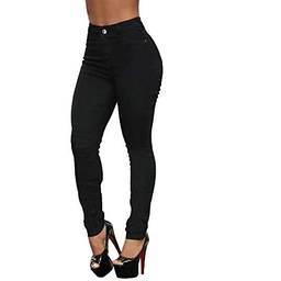 Calça Jeans Feminina Skinny Cintura Alta Preta Cor:Preto;Tamanho:36;