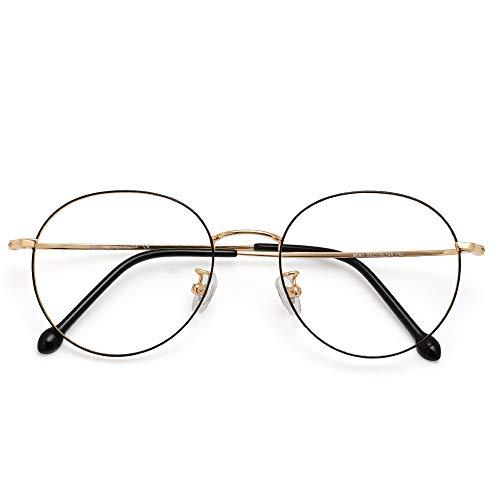 Cyxus Óculos Anti Luz Azul, Adequados para oculos de Computador, Anti-Reflexo e Raios UV, Combinação de Moda Retrô (Moldura de ouro preto-8091T62)