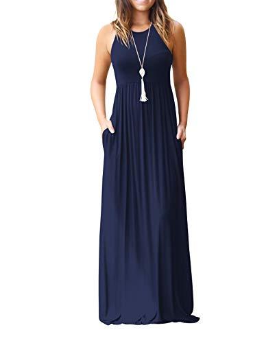UbdehL Vestido longo feminino, sem manga/manga curta, vestido longo elegante para festa, Azul-escuro 2, XL