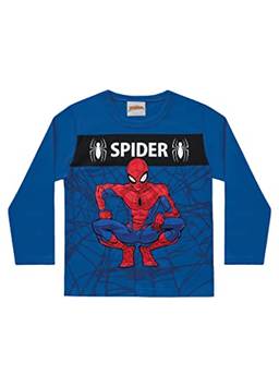 Camiseta Manga Longa em Meia Malha Spider-Man, Meninos, Fakini, Azul Escuro, 2 (até 3)