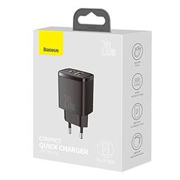 Fonte Carregador 20w Dual USB-C + USB Ultra Rápido Baseus Compatível Com IPhone X, 11, 12 Todos