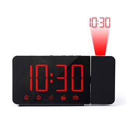 Cucudy Projetor Despertador 180 ° Projetor com Função Snooze de Rádio FM 4 Dimmer Dual Alarm USB Charging Relógio Digital 12H / 24H para Quartos