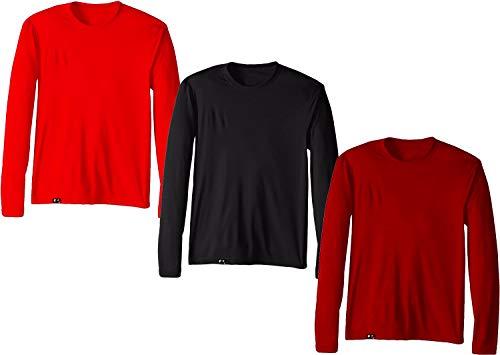 Kit com 3 Camisetas Proteção Solar Uv 50 Ice Tecido Gelado – Slim Fitness – Vinho - Preto - Vermelho – GG