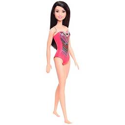 Boneca Barbie Praia Morena Maiô Rosa - Mattel