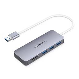 LENTION Hub USB 3.0 com 3 adaptadores USB 3.0 e leitor de cartão SD/Micro SD para cartões Micro/SDXC/SDHC/SD/UHS-I compatíveis com MacBook Air/Pro (geração anterior), Surface, Chromebook, mais (CB-H15, cinza espacial)