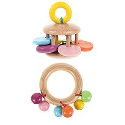 Bebê Chocalho De Madeira Montessori Brinquedos: 2 Pcs Bebê Chocalho Brinquedos Infantil Dentething Anéis Com Sino Brinquedos Sensoriais para Bebês Toddlers Presente de Chá de Bebê