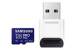 SAMSUNG PRO Plus + Reader 128 GB microSDXC até 160 MB/s UHS-I, U3, A2, V30, Full HD e 4K Cartão de memória UHD para smartphones Android, tablets, Go Pro e DJI Drone (MB-MD128KB/AM)