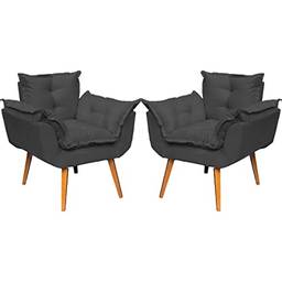 Kit 2 Poltronas Alice Para Sala Decorativas Cadeiras Confortáveis Para Sala De Espera Recepção Consultório Escritório Manicure Pé Castanho - Clique & Decore (Preto)