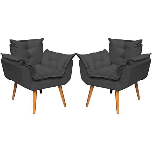 Kit 2 Poltronas Alice Para Sala Decorativas Cadeiras Confortáveis Para Sala De Espera Recepção Consultório Escritório Manicure Pé Castanho - Clique & Decore (Preto)