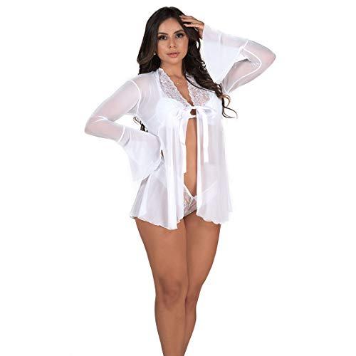 Robe Feminino Sensual Premium em Tule Diário Íntimo (G, Branco)