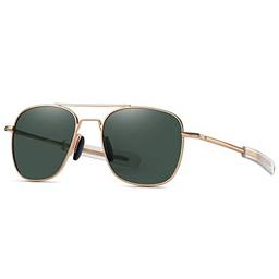 Óculos de sol de aviador masculinos exército americano piloto militar polarizado óculos de sol baioneta templos (verde)
