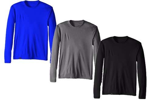 Kit com 3 Camisetas Proteção Solar Uv 50 Ice Tecido Gelado – Slim Fitness – Cinza – Preto – Royal – M
