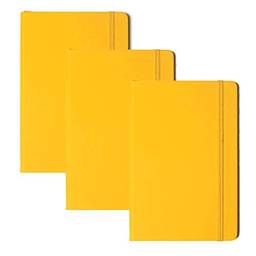 KKcare 3 peças de couro sintético A6 caderno para escrita de diário com elástico forrado papel escolar material de escritório (amarelo)