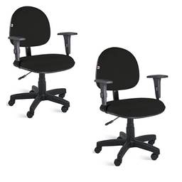 Kit com 2 Cadeiras de Escritório Executiva Giratória com braços Tecido Preto - Qualiflex