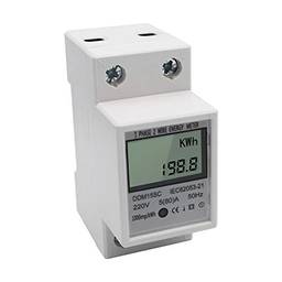 KKmoon Medidor de energia em trilho DIN monofásico LCD LCD 5-80A 220V 50Hz Medidor eletrônico de KWh Monitor de consumo de energia DDM15SC