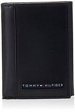 Tommy Hilfiger – Carteira masculina tripla elegante e fina, inclui compartimento para identidade e suporte para cartão de crédito, Black/Black, One Size