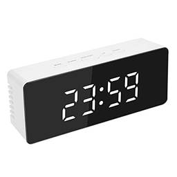 Staright Relógio despertador com espelho multifuncional, tela LED digital, cabeceira, luz noturna, brilho ajustável, temperatura, relógio de mesa