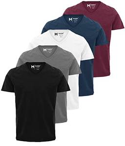 Kit 5 Camisetas Masculinas Slim Gola V Algodão Premium (MULTICOLORIDO, P)