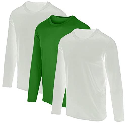 KIT 3 Camisetas Proteção Solar Permanente UV50+ Tecido Gelado – Slim Fitness – G Branco - Branco - Verde