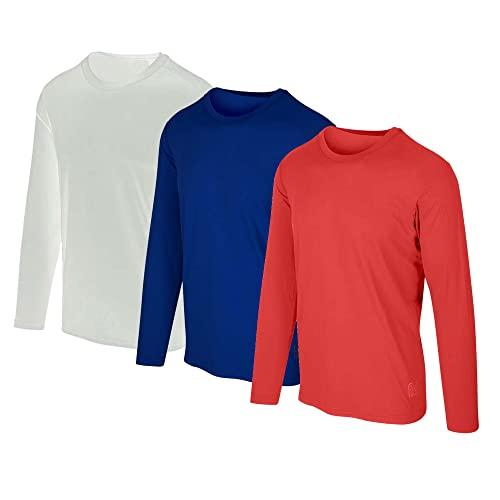 Kit com 3 Camisetas Proteção Solar Uv 50 Ice Tecido Gelado – Slim Fitness – Branco - Marinho - Vermelho – GG