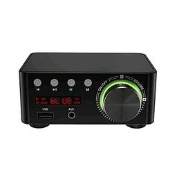 Romacci Amplificador digital HIFI BT5.0 Mini amplificador de áudio estéreo 100 W som de canal duplo Receptor de áudio estéreo AMP USB AUX para home theater USB TF Card Players preto