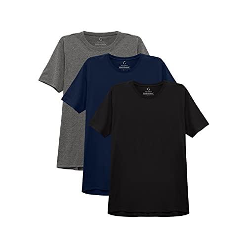 Kit 3 Camisetas Gola C Masculina; basicamente; Mescla Escuro/Marinho/Preto G
