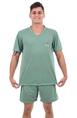 Pijama 4 Estações Curto Masculino Fechado Verão (P, Verde Claro)
