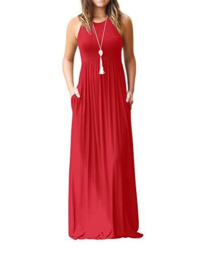 UbdehL Vestido longo feminino, sem manga/manga curta, vestido longo elegante para festa, Vermelho 2, M