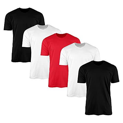 Kit 5 Camisetas Masculina Lisas Algodão 30.1 Básica (2 Preto, 2 Branco, 1 Vermelho, GG)