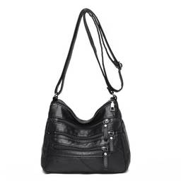 Bolsas de ombro femininas vintage de couro macio com várias camadas e design luxuoso, B - preto, P