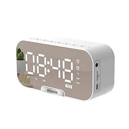 Sunbaca Despertador de superfície de espelho digital com alto-falante BT e rádio FM e visor de temperatura Alarmes duplos Relógio de mesa eletrônico recarregável portátil de música Suporte para cartã