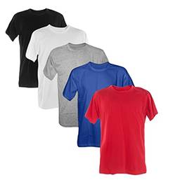Kit 5 Camisetas 100% Poliéster (Preto, Branco, Mescla, Royal, Vermelho, P)