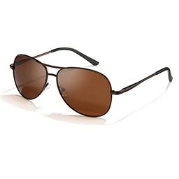 Cyxus Óculos de Sol para Masculino, Aviador Oculos de Sol Homens Lentes Polarizadas Protegem UV para Dirigir Golfe Viajar Quadro Leve (1-armação bronzeada lente bronzeada)