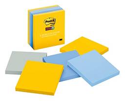 Post-it Super Sticky Notes, 7,6 x 7,6 cm, 5 blocos, 2 x o poder de fixação, coleção New York (azul, cinza, amarelo) reciclável (654-5SSNY)