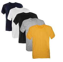 Kit 5 Camisetas 100% Poliéster (Azul Marinho, Branco, Preto, Mescla, Amarelo Ouro, P)
