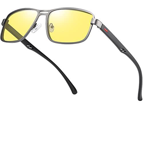 Óculos de Sol Quadrado Polarizado Masculino com Proteção UV Joopin Óculos Clássico para Homens (Armação de Metal Escuro Fosco / Lentes Amarelas)