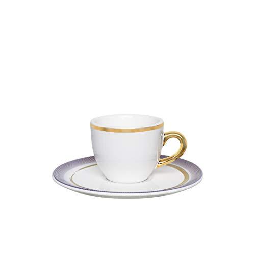 1 Cj C/6 Xícaras De Cafezinho Com Pires Coup Glam - Em23-4990 Oxford Branco, Llilas E Ouro De Microondas No Voltagev