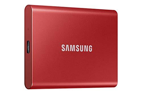 SAMSUNG T7 2TB, SSD portátil, vermelho, até 1050 MB/s, USB 3.2 Gen2, jogos, estudantes e profissionais, unidade externa de estado sólido (MU-PC2T0R/AM), vermelho