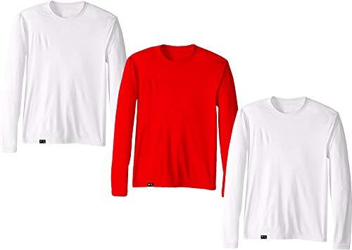 Kit com 3 Camisetas Proteção Solar Uv 50 Ice Tecido Gelado – Slim Fitness – Branco – Branco – Vermelho – GG