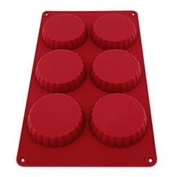 Yangzi Linha Confeito, Forma de Silicone Redonda Vermelha para 6 Tortinhas, Bolinhos e Muffins, 30 x 17 x 2,5 cm